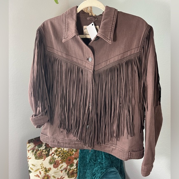 Brown fringe cowboy denim jacket - Picture 8 of 12